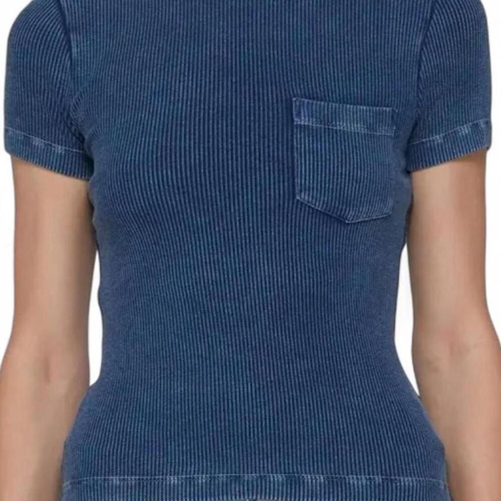 AGOLDE “Arlo” Ribbed Jersey Modal T-Shirt | Indigo | Slim Fit | NWT | XSMALL